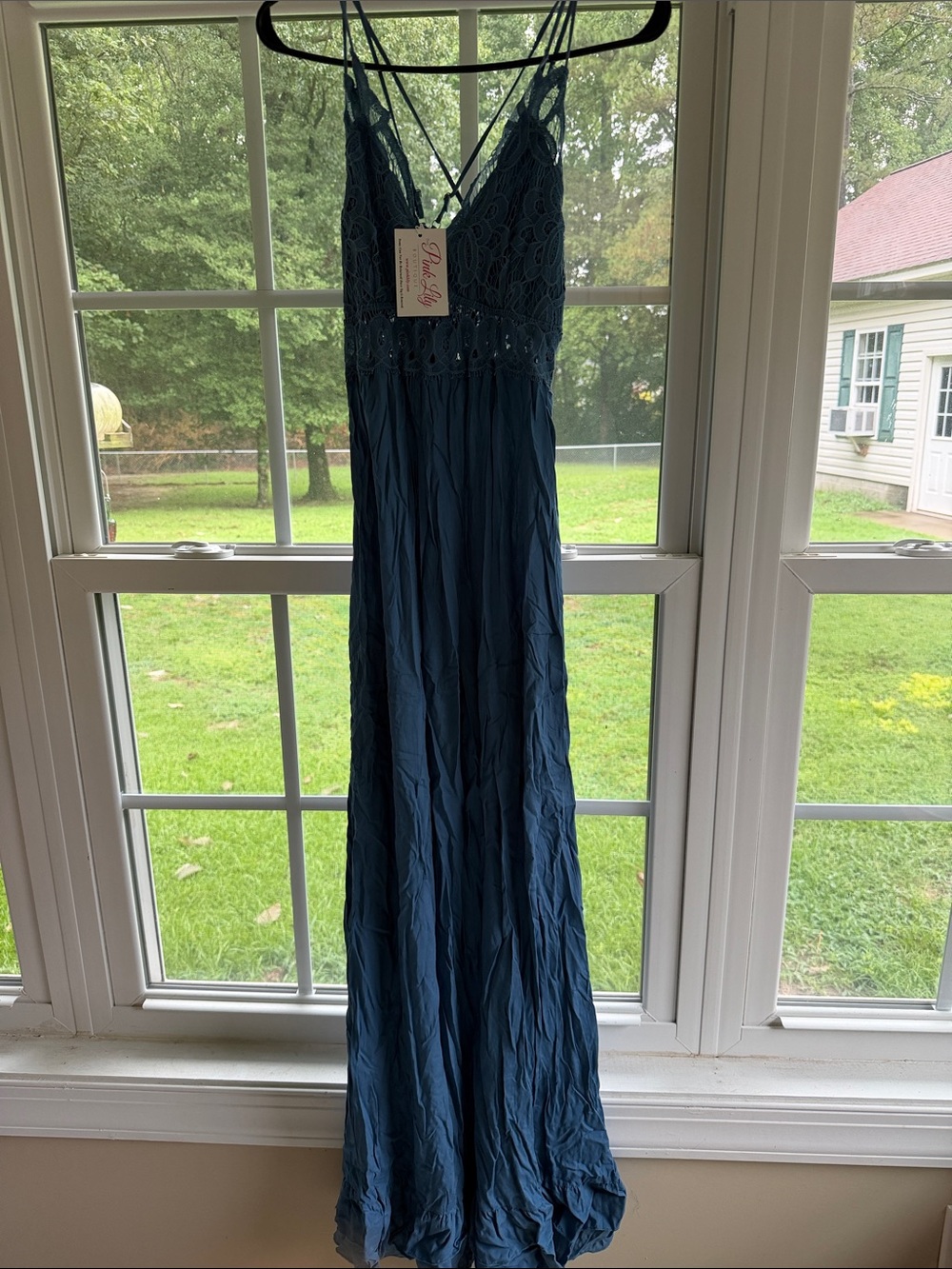 Pink Lily Teal Maxi Dress with Lace Bodice